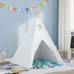 Buitenspeelgoed*vidaXL Teepee Tent Wit 120 x 120 x 150 cm Stof en Plastic Wit/grijs/mint