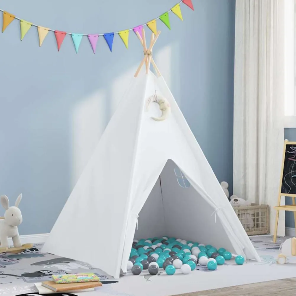 Buitenspeelgoed*vidaXL Teepee Tent Wit 120 x 120 x 150 cm Stof en Plastic Wit/grijs/mint