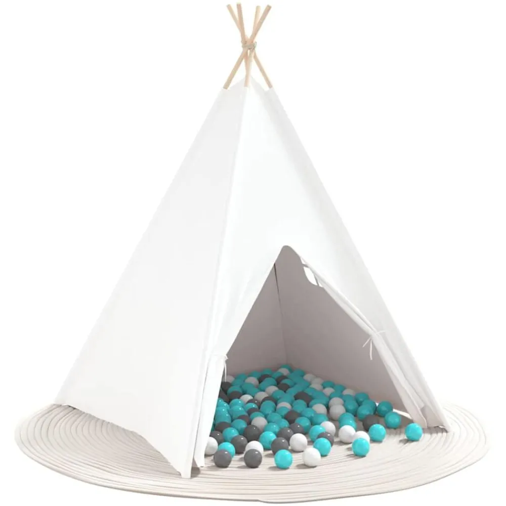 Buitenspeelgoed*vidaXL Teepee Tent Wit 120 x 120 x 150 cm Stof en Plastic Wit/grijs/mint