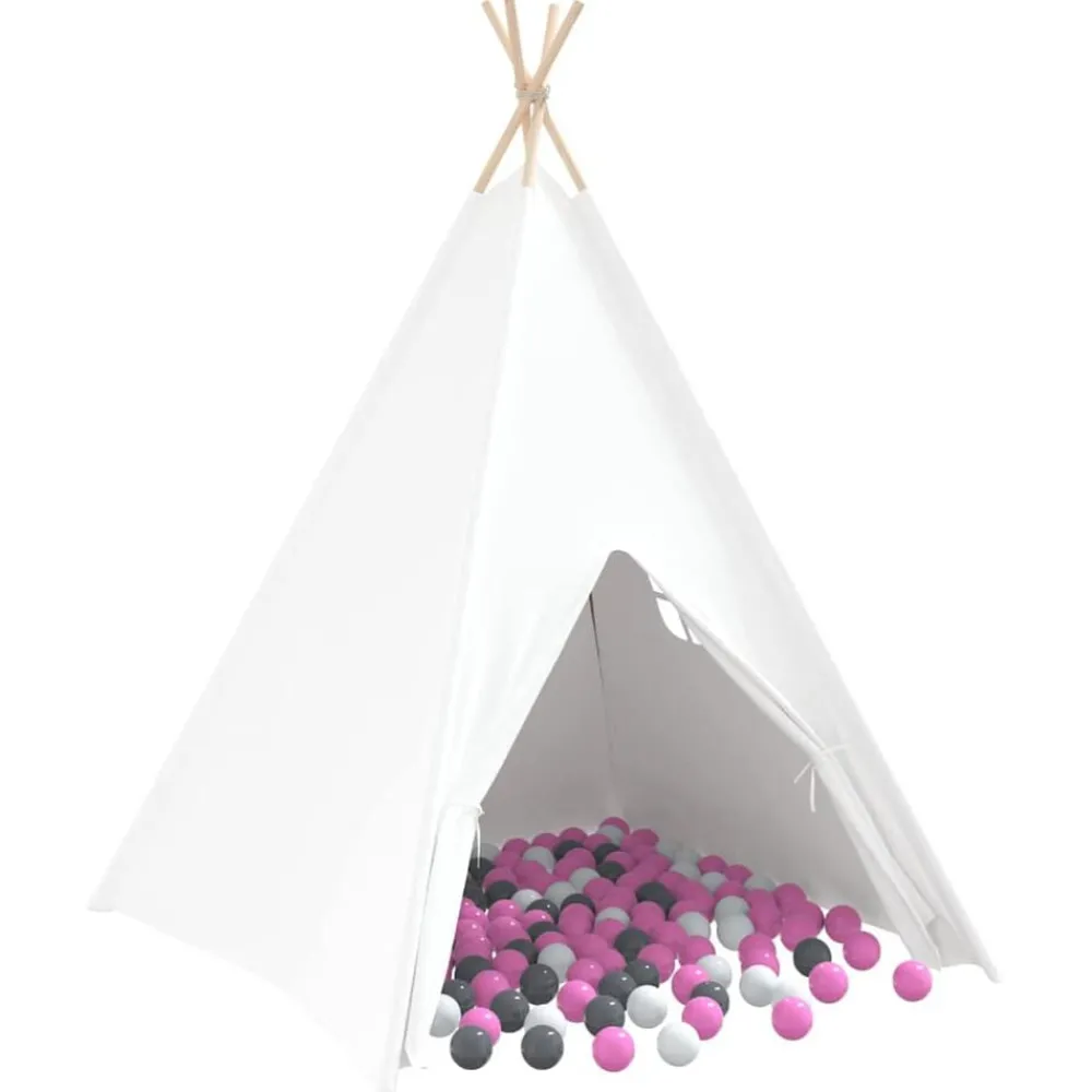 Buitenspeelgoed*vidaXL Teepee Tent Wit 120 x 120 x 150 cm Stof en Plastic Wit/grijs/roze