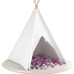 Buitenspeelgoed*vidaXL Teepee Tent Wit 120 x 120 x 150 cm Stof en Plastic Wit/grijs/roze