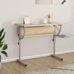 Kantoormeubelen*vidaXL Tekentafel 110x53x(58-87) cm bewerkt hout en staal eiken/grijs Sonoma eiken