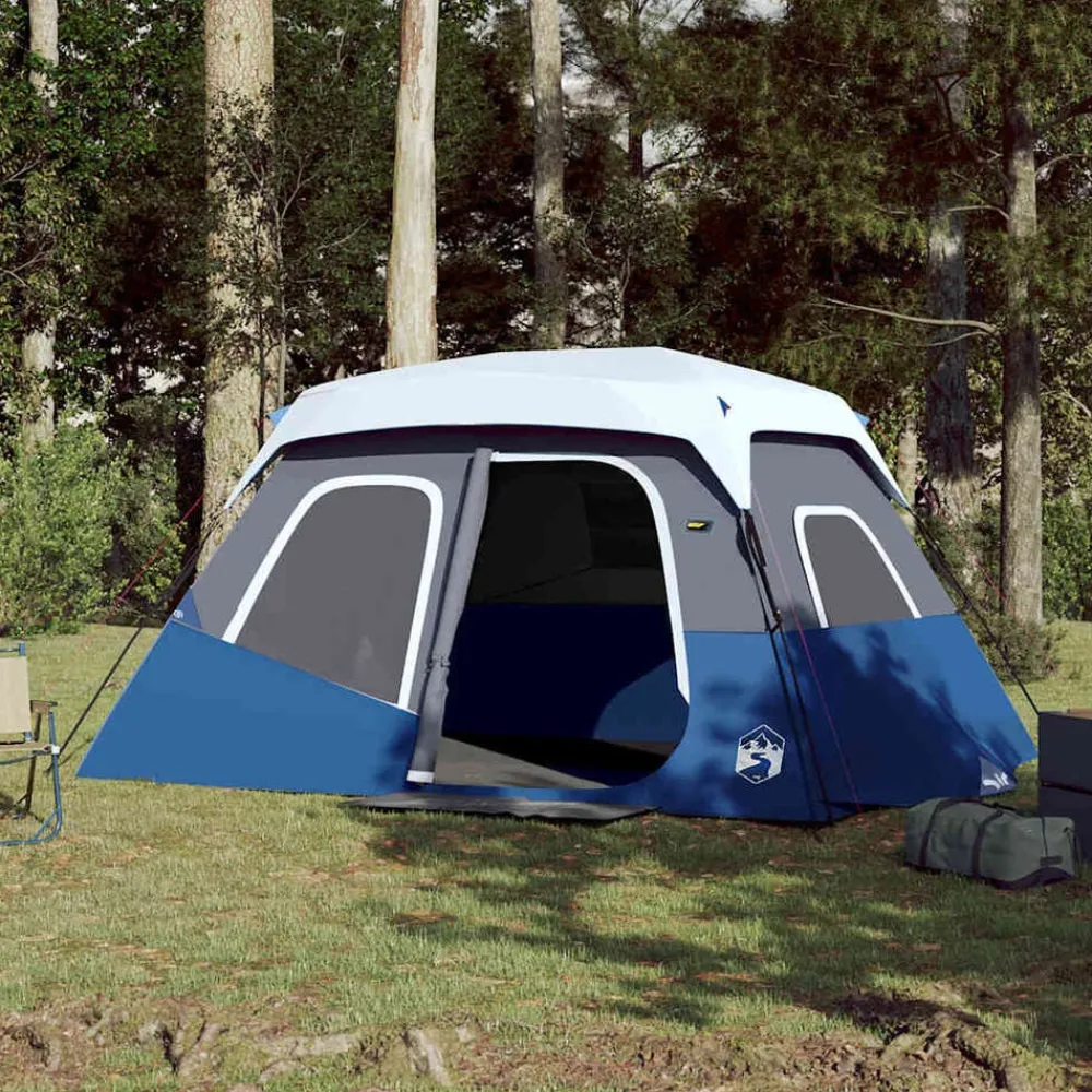 Buitensport*vidaXL Tent met LED 6-persoons snelontgrendeling licht Blauw