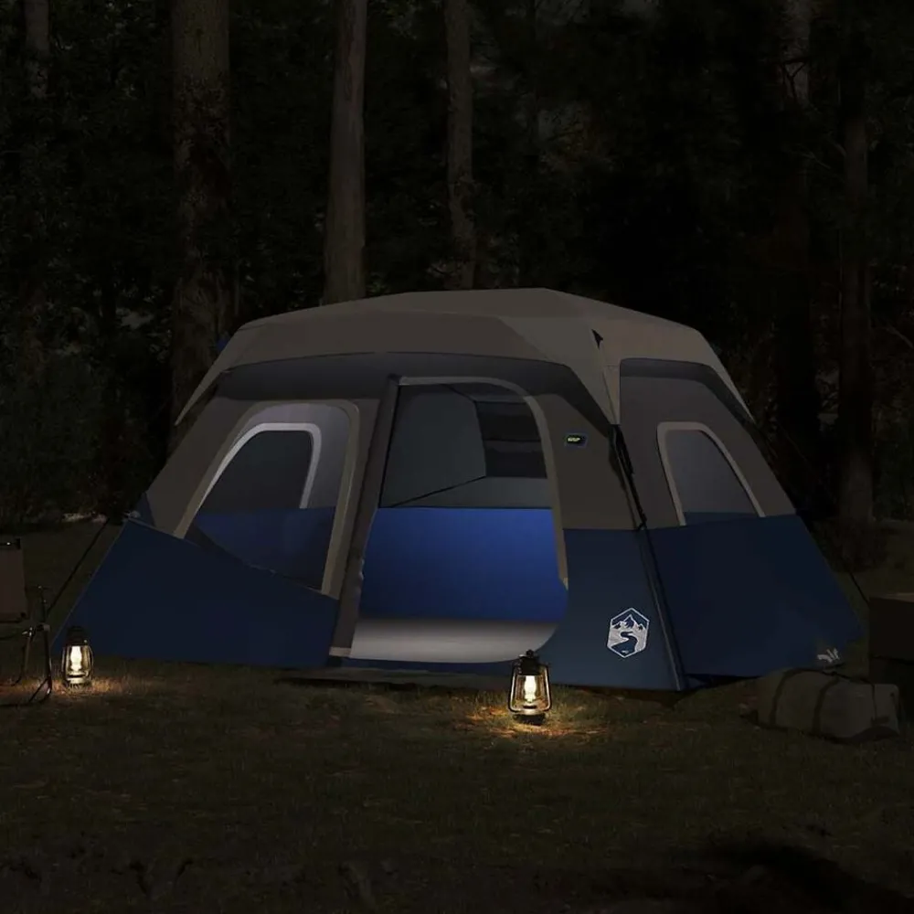 Buitensport*vidaXL Tent met LED 6-persoons snelontgrendeling licht Blauw