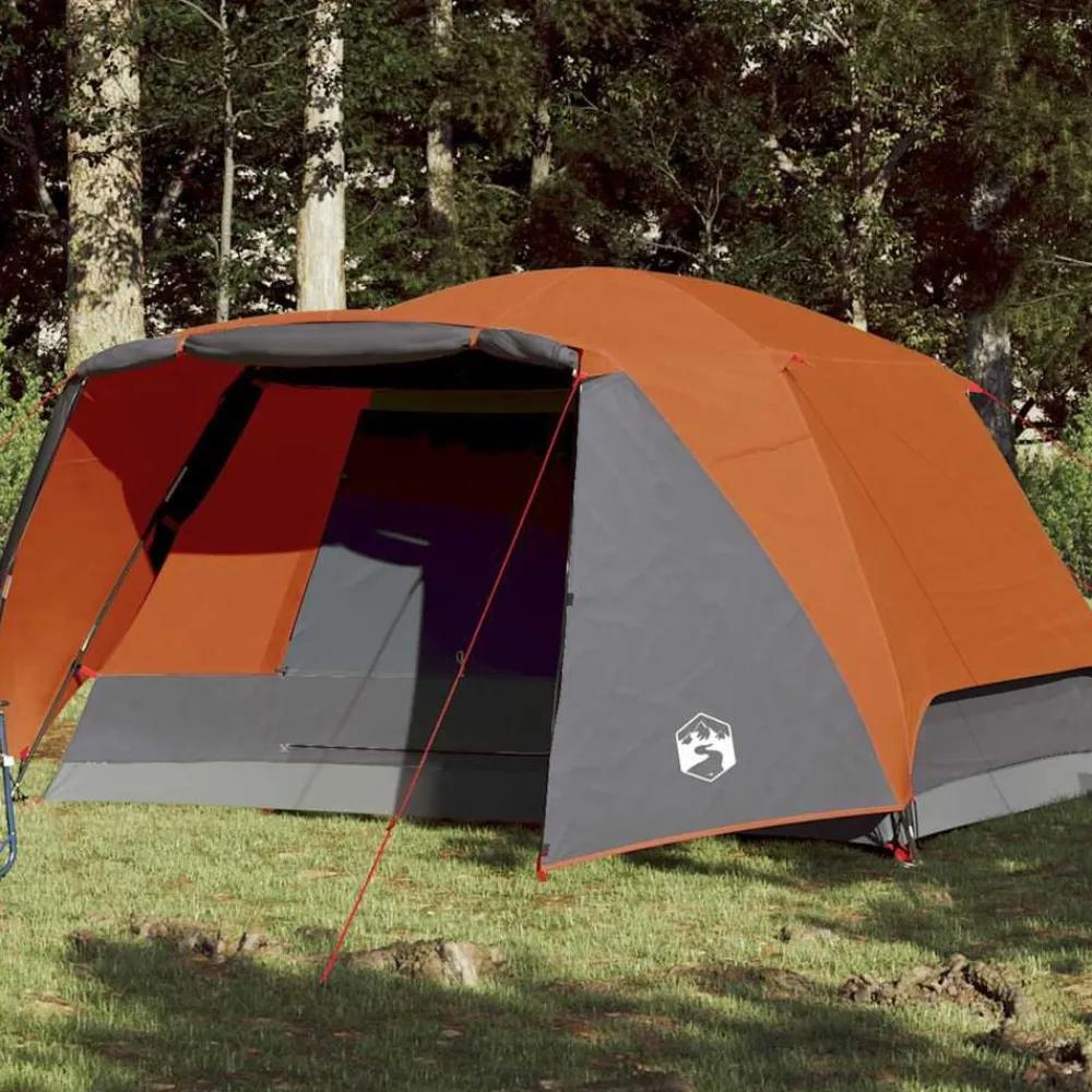 Buitensport*vidaXL Tent met luifel 4-persoons waterdicht oranje Grijs en oranje