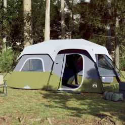 Buitensport*vidaXL Tent 9-persoons waterdicht met LED lichtblauw Groen