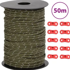 Buitensport*vidaXL Tentscheerlijn met reflecterende strips en spanners 50 m 3 mm Groen