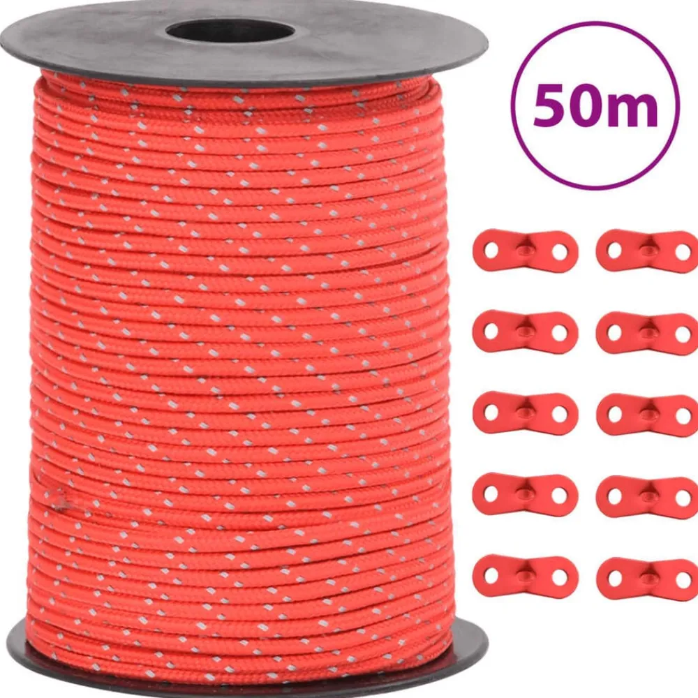 Buitensport*vidaXL Tentscheerlijn met reflecterende strips en spanners 50 m 3 mm Rood