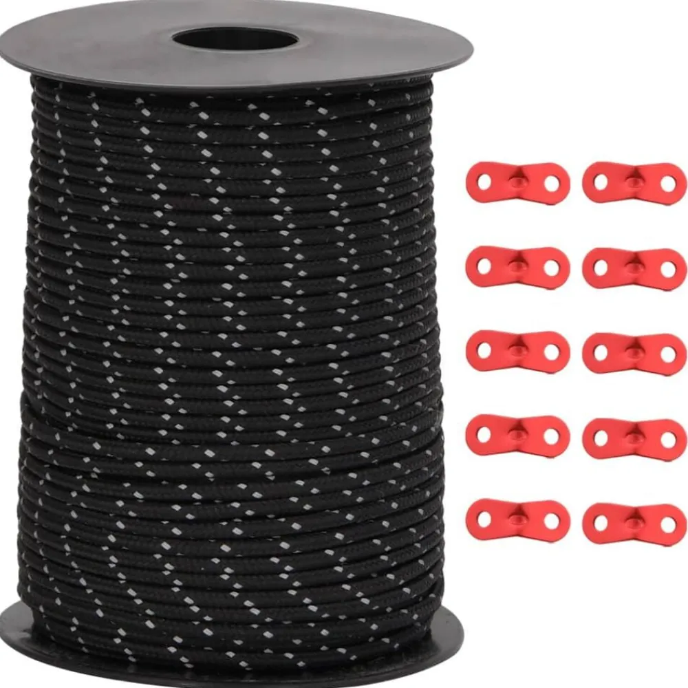 Buitensport*vidaXL Tentscheerlijn met reflecterende strips en spanners 50 m 3 mm Zwart