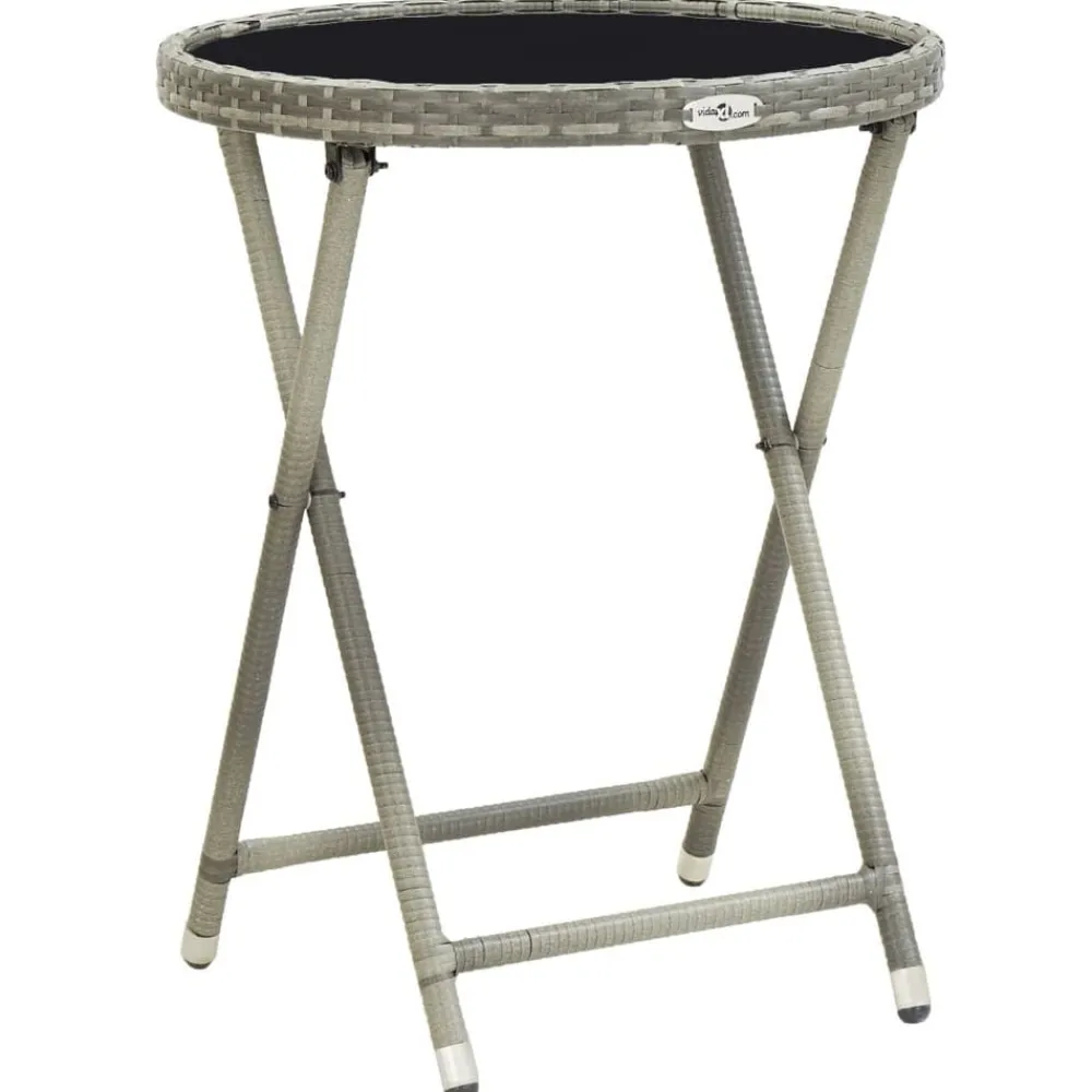 Tuinmeubelen*vidaXL Theetafel 60 cm poly rattan en gehard glas Grijs