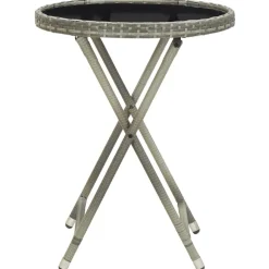 Tuinmeubelen*vidaXL Theetafel 60 cm poly rattan en gehard glas Grijs