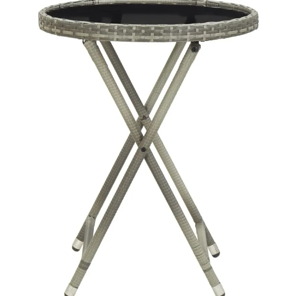 Tuinmeubelen*vidaXL Theetafel 60 cm poly rattan en gehard glas Grijs
