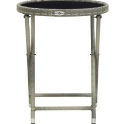 Tuinmeubelen*vidaXL Theetafel 60 cm poly rattan en gehard glas Grijs