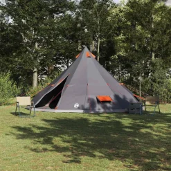 Buitensport*vidaXL Tipi Tent met dak 560 x 560 x 300 cm taft Grijs en oranje