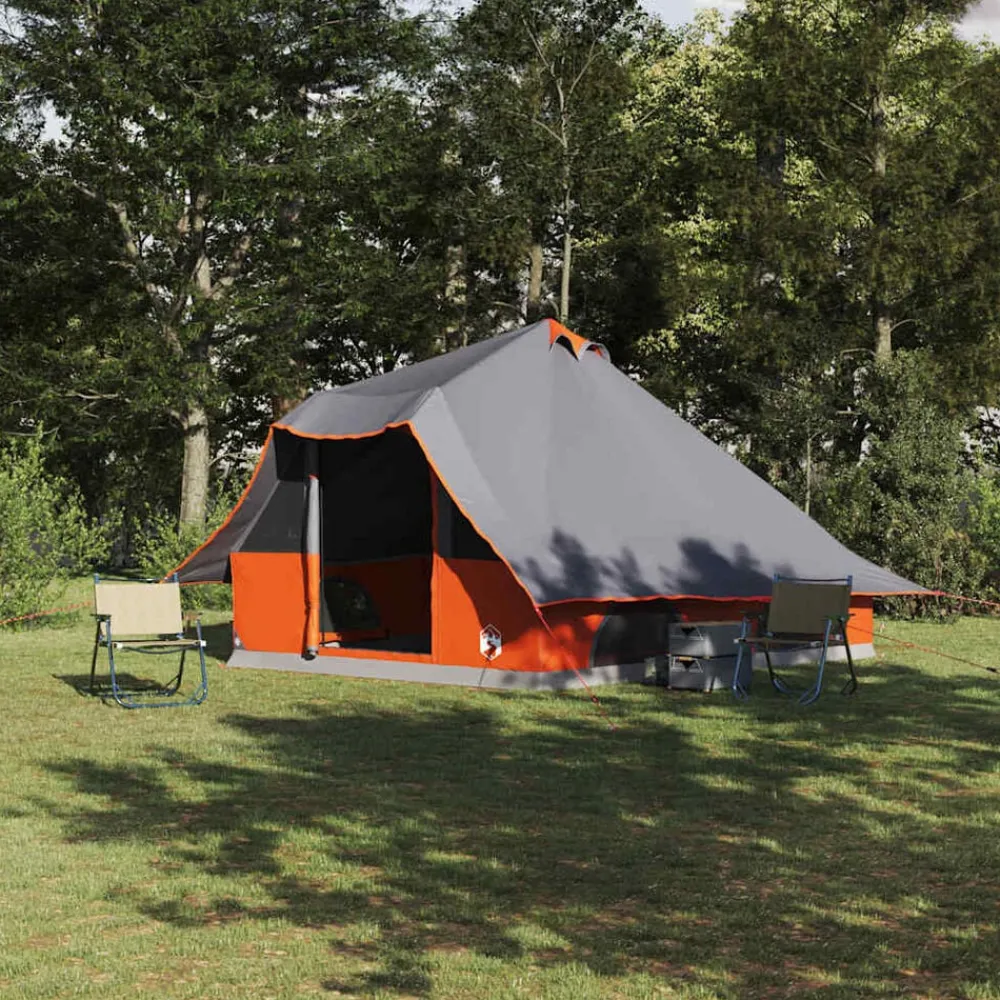 Buitensport*vidaXL Tipi Tent met dak 358 x 296 x 258 cm taft Grijs en oranje