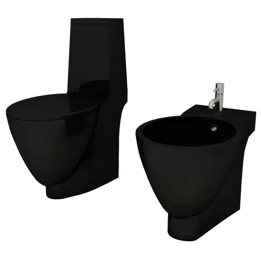 Sanitair & Loodgietersbenodigdheden*vidaXL Toilet- en bidetset keramiek zwart