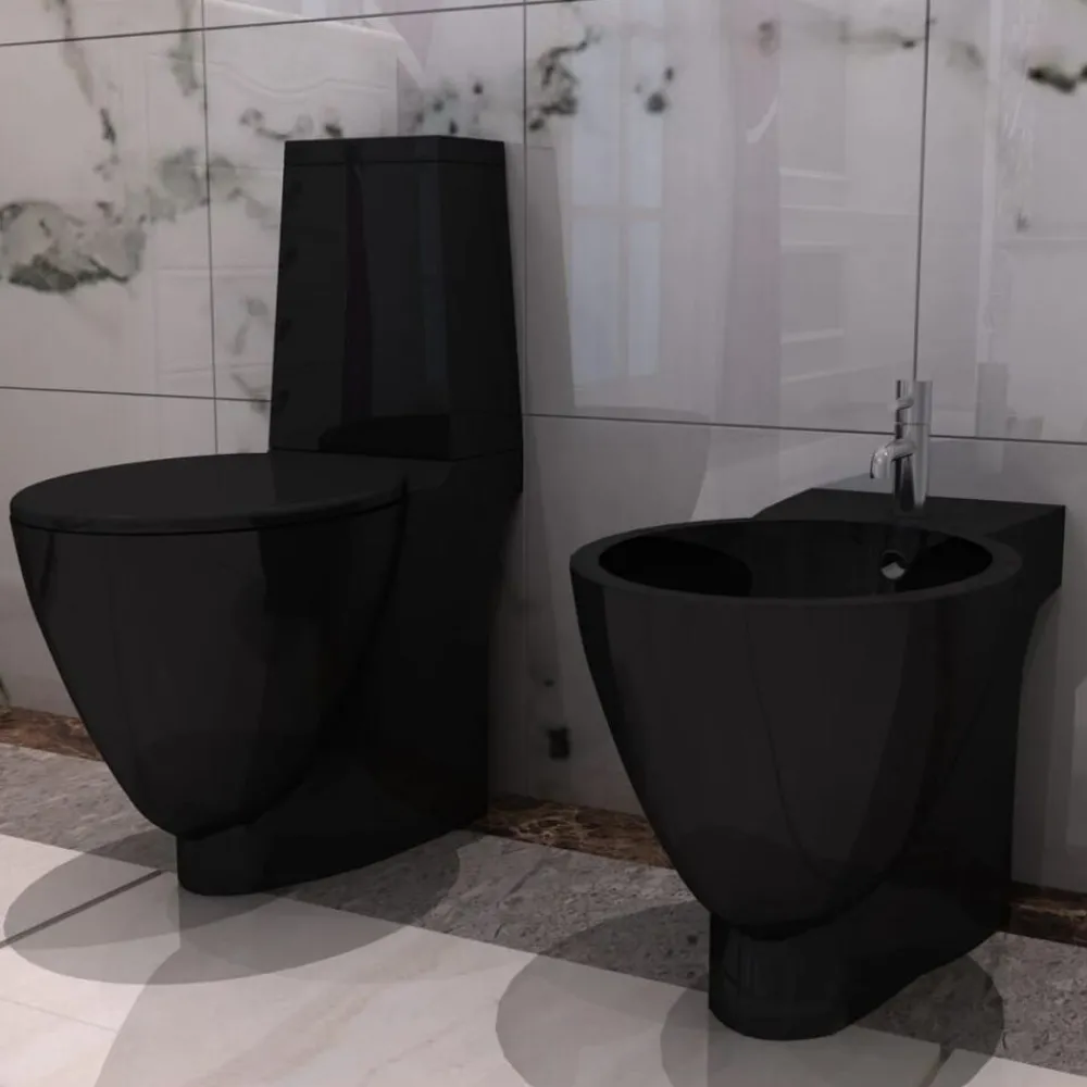 Sanitair & Loodgietersbenodigdheden*vidaXL Toilet- en bidetset keramiek zwart