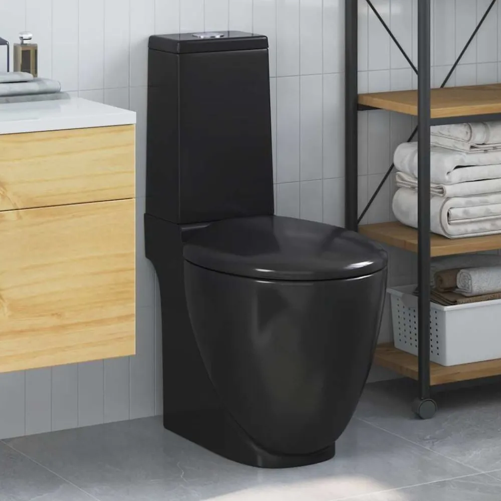 Sanitair & Loodgietersbenodigdheden*vidaXL Toilet rond afvoer onder keramiek Zwart