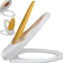 Toiletbril voor volwassenen/kinderen soft-close wit en geel><noscript><img width=