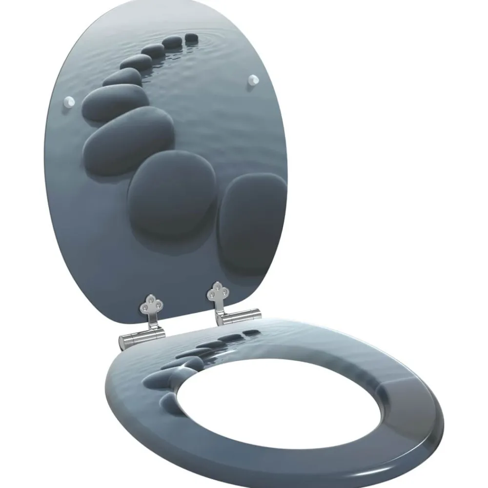Toiletbrillen 2 st met soft-close deksels MDF steenontwerp>vidaXL Best