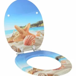 Toiletbrillen 2 st met soft-close deksels MDF mosselontwerp><noscript><img width=