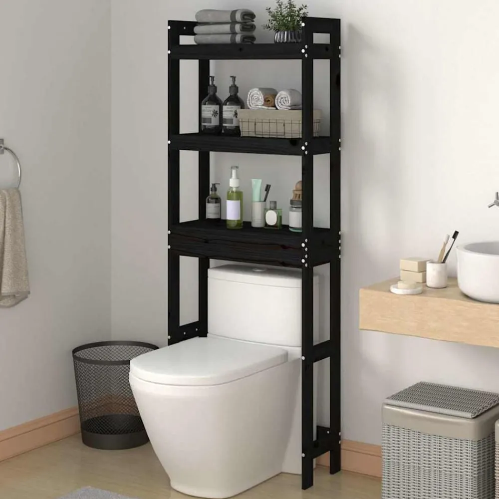 Badkameraccessoires*vidaXL Toiletrek 63x26x171 cm massief grenenhout Zwart