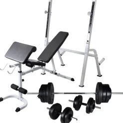Trainingsbank met gewichtenrek en halterset 60,5 kg>vidaXL Hot
