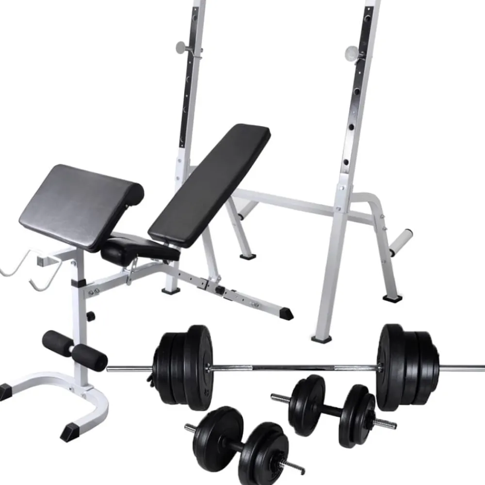 Trainingsbank met gewichtenrek en halterset 60,5 kg>vidaXL Hot