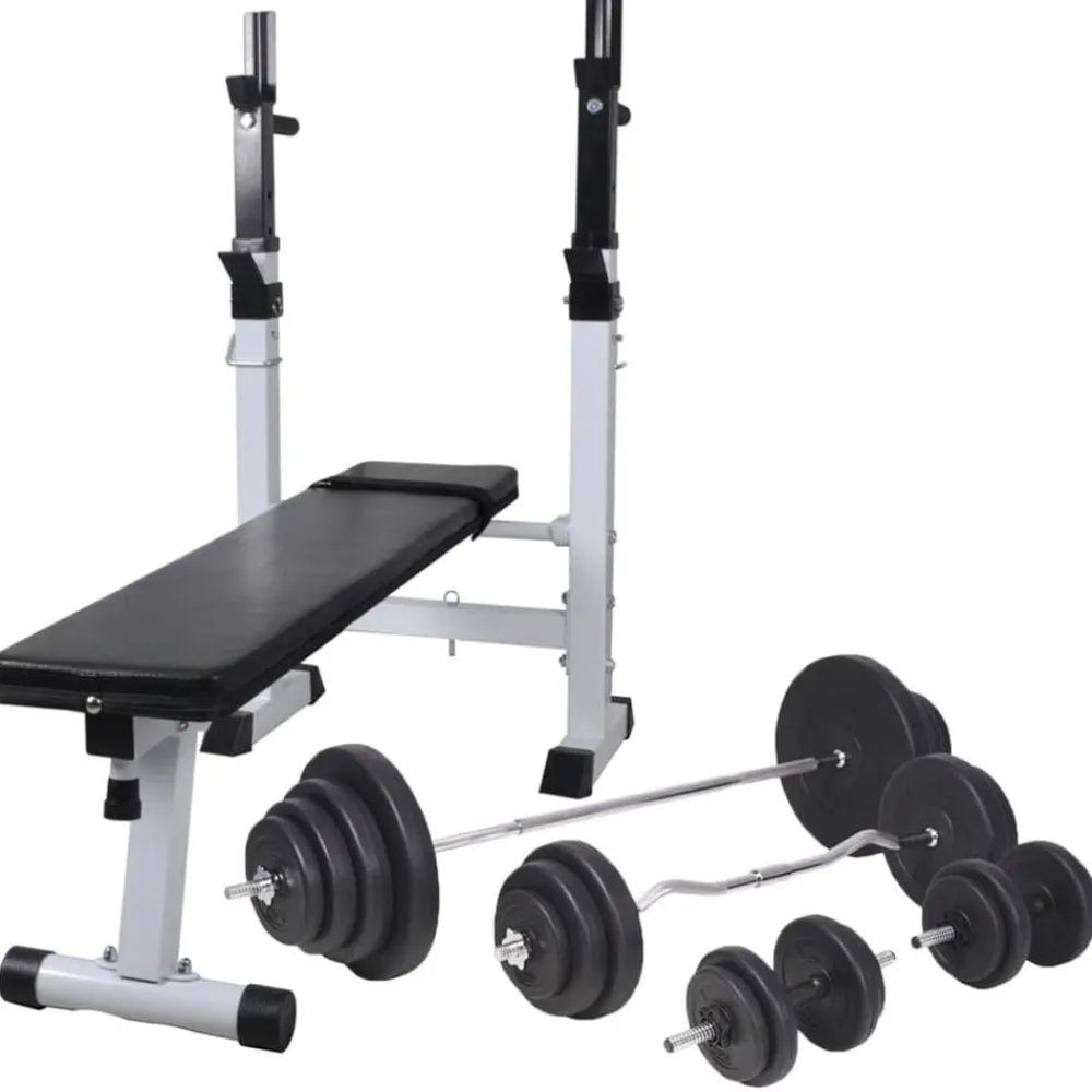 Fitness*vidaXL Trainingsbank met gewichtenrek en halterset 120 kg