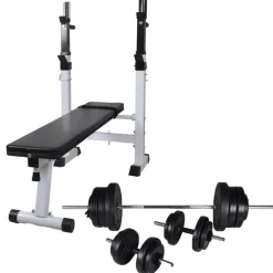 Fitness*vidaXL Trainingsbank met gewichtenrek en halterset 60,5 kg