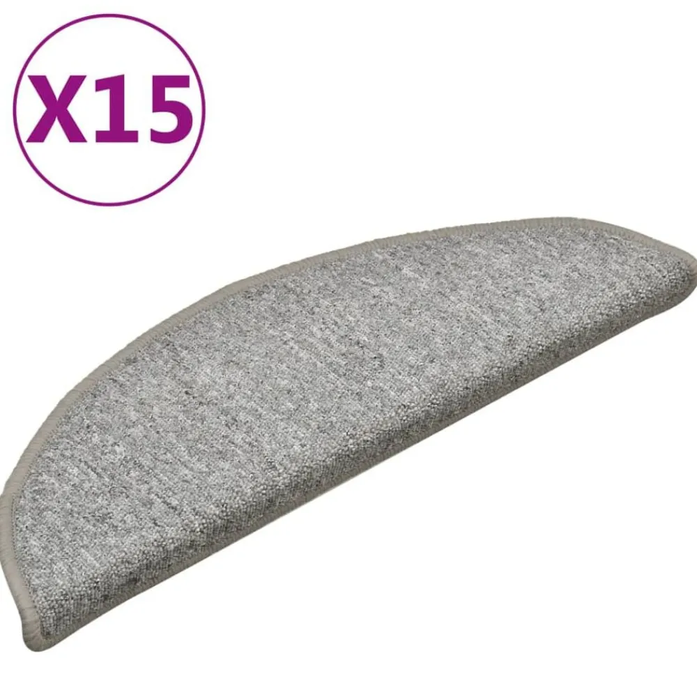 Huishoudelijke Benodigdheden*vidaXL Trapmatten 15 st 56x17x3 cm lichtgrijs halfrond Wit en grijs