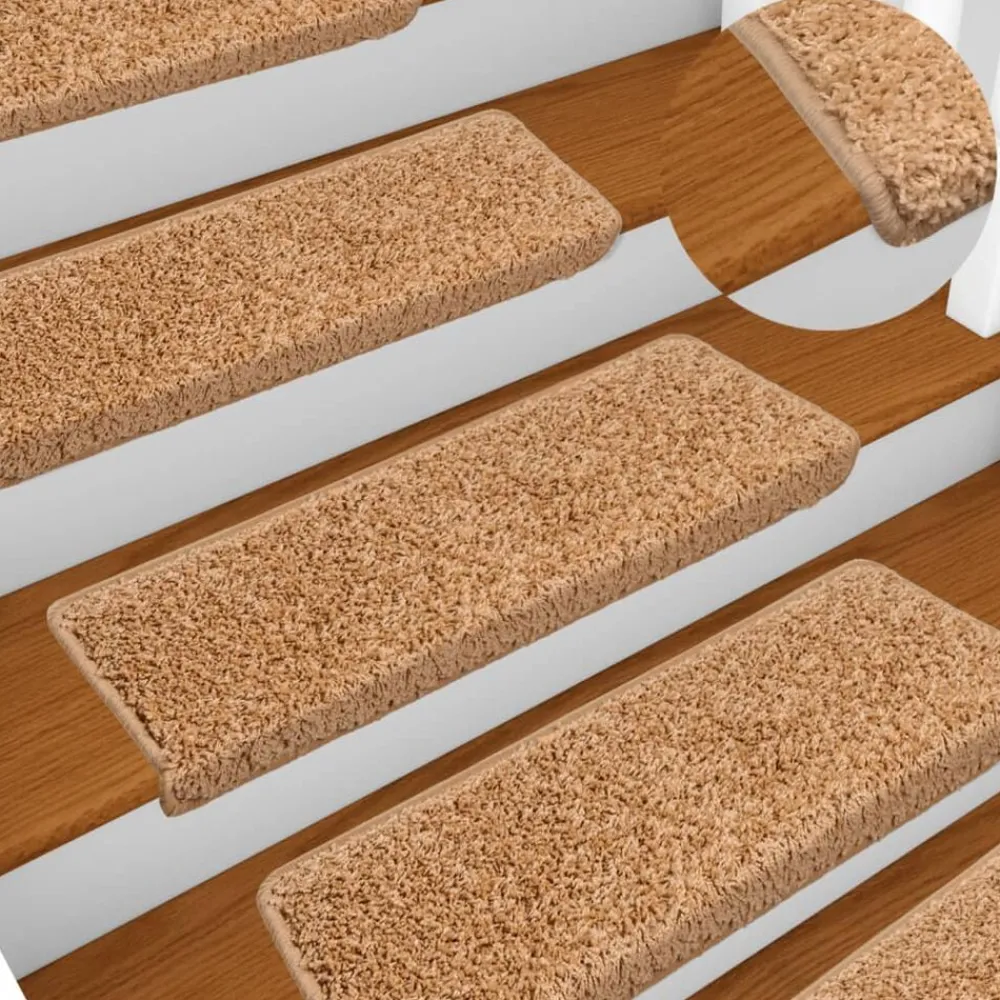 Huishoudelijke Benodigdheden*vidaXL Trapmatten 15 st 65x21x4 cm rechthoekige rand Beige