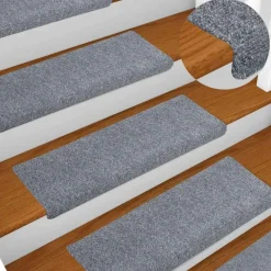 Huishoudelijke Benodigdheden*vidaXL Trapmatten zelfklevend 15 stuks 65x21x4 cm met rechthoekige rand Lichtgrijs