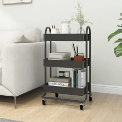 Trolleys*vidaXL Trolley 3-laags 43x34x79 cm staal kleurig Antraciet
