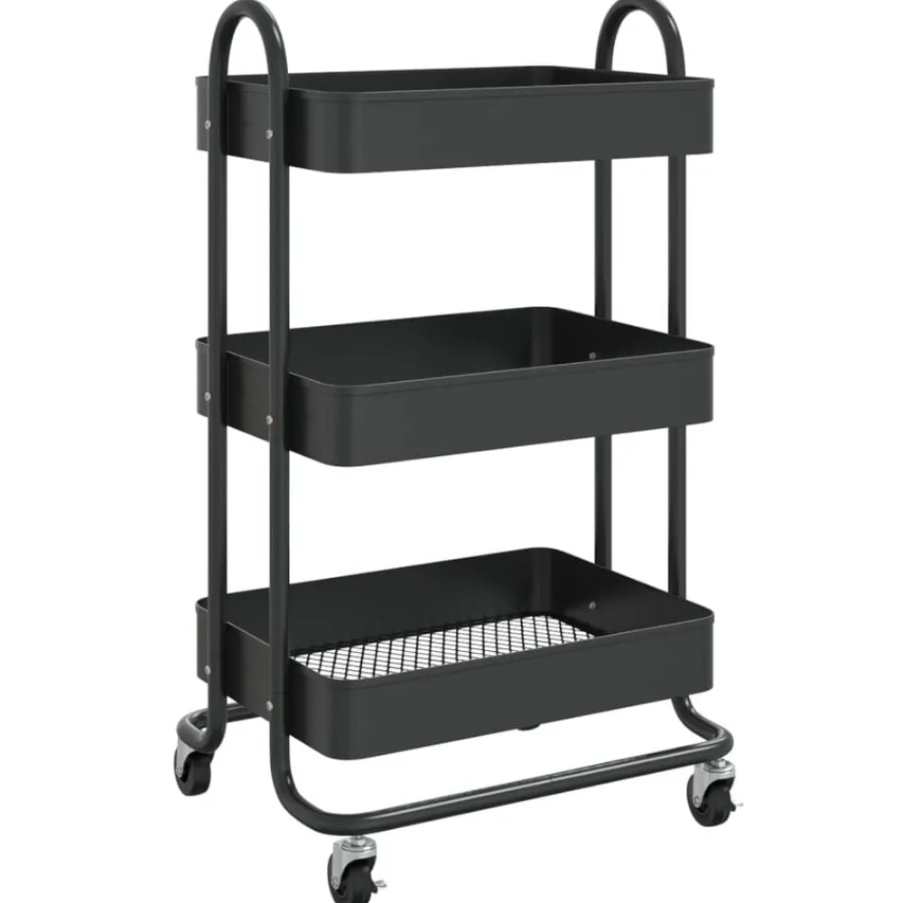 Trolleys*vidaXL Trolley 3-laags 43x34x79 cm staal Zwart