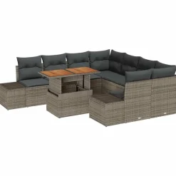 Tuinmeubelen*vidaXL Tuin Eetset met kussen 9 pcs en Bruin Grijs