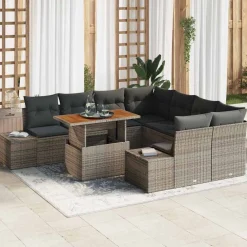 Tuinmeubelen*vidaXL Tuin Eetset met kussen 9 pcs en Bruin Grijs