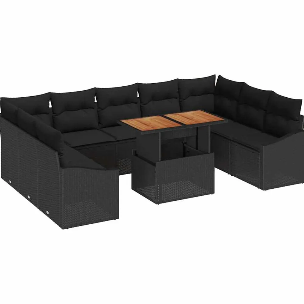 Tuinmeubelen*vidaXL Tuin Eetset met kussen 10 pcs en Bruin Zwart