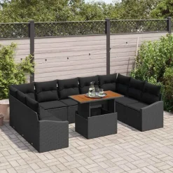 Tuinmeubelen*vidaXL Tuin Eetset met kussen 10 pcs en Bruin Zwart