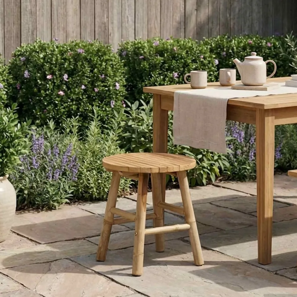 Tuinmeubelen*vidaXL Tuin kruk Licht Bruin Ø 38 x 42 cm Bamboe
