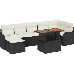 Tuinmeubelen*vidaXL Tuin Sofa Set met kussen met opslag 8 pcs Zwart en crème Zwart en crème
