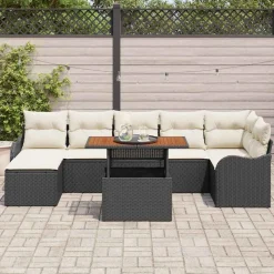 Tuinmeubelen*vidaXL Tuin Sofa Set met kussen met opslag 8 pcs Zwart en crème Zwart en cr&egrave;me