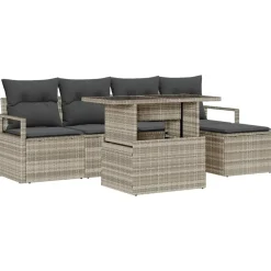 Tuinmeubelen*vidaXL Tuin Sofa Set met opslag 6 pcs Poly riet Lichtgrijs