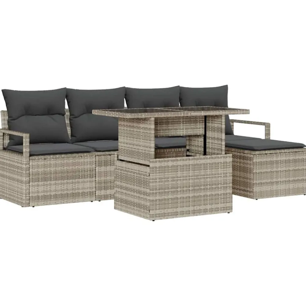 Tuinmeubelen*vidaXL Tuin Sofa Set met opslag 6 pcs Poly riet Lichtgrijs