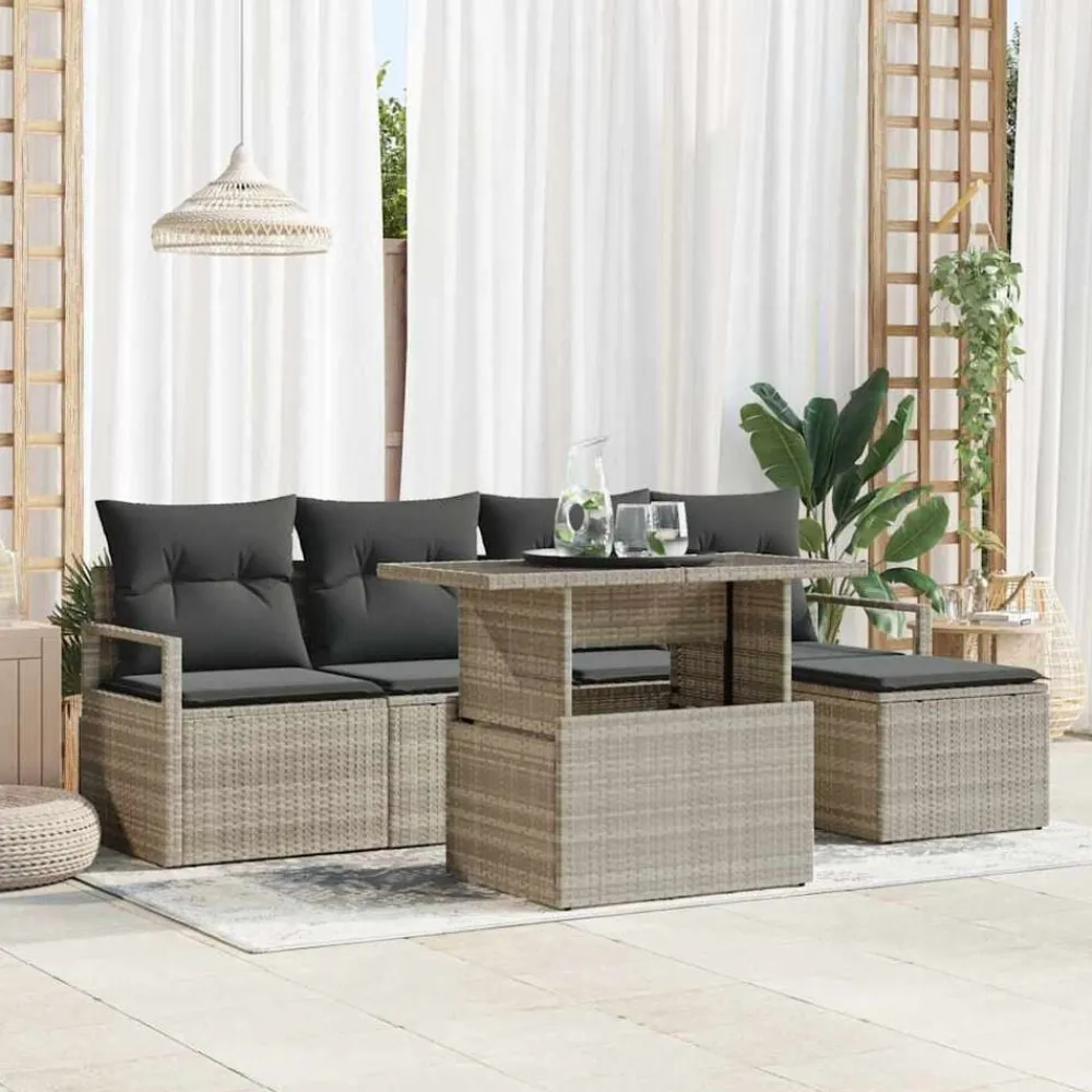 Tuinmeubelen*vidaXL Tuin Sofa Set met opslag 6 pcs Poly riet Lichtgrijs