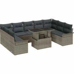 Tuinmeubelen*vidaXL Tuin Sofa Set met kussen 10 pcs Poly riet Grijs