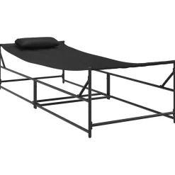 Tuin Zonnebed met kussen 2 pcs Zwart Gepoedercoat staal>vidaXL New