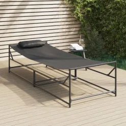 Tuin Zonnebed met kussen 2 pcs Zwart Gepoedercoat staal><noscript><img width=