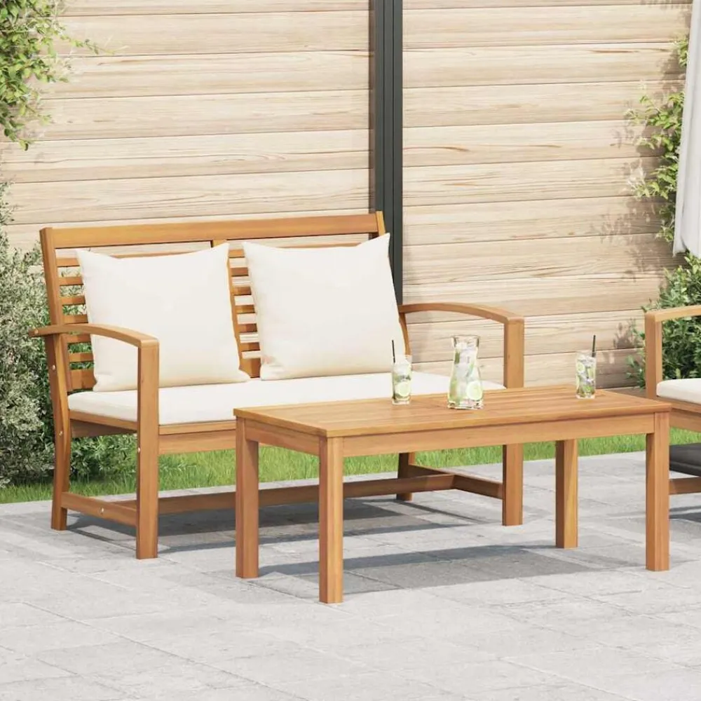 Tuinbank en Tafelset met Kussen 2 Stuk Bruin en Crème>vidaXL Discount
