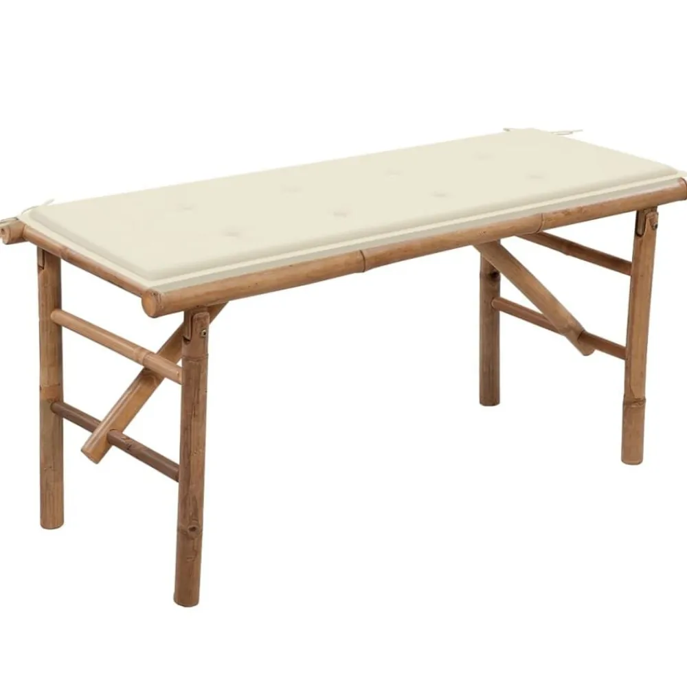Tuinmeubelen*vidaXL Tuinbank inklapbaar met kussen 118 cm bamboe Crème